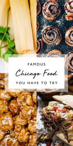 the chicago food you have to try is featured in this postcard with text overlay