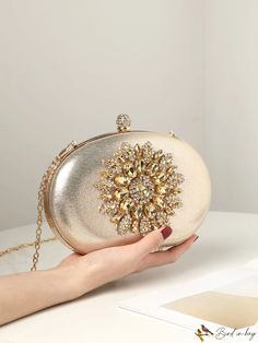 BirdinBag - Stylish Mini Glitter Evening Bag - Ideal for Party with Sparkling Rhinestone Embellishment Sparkling Gold Clutch For Party, Gold Sparkling Evening Bag For Party, Gold Rhinestone Shoulder Bag For Party, Embellished Evening Bag For Prom, Party Handheld Bags With Rhinestones, Rhinestone Clutch For Prom, Embellished Party Clutch Bag, Embellished Clutch Bags For Prom, Glamorous Embellished Bags For Prom