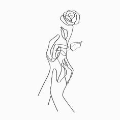 a line drawing of a person holding a flower