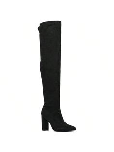 Negro  Collar     Embellished Wide Calf Knee-high Boots For Party, Winter Knee-high Boots With Zipper And Pointed Toe, Fall Party Knee-high Boots With Zipper Closure, Fall Party Knee-high Boots With Zipper, Wide Calf Tall Boots For Party, Tall Knee-high Heeled Boots With Zipper Closure, Fall Knee-high Boots With Zipper And Pointed Toe, Tall Knee-high Heeled Boots With Zipper, Pointed Toe Knee-high Boots With Zipper For Fall