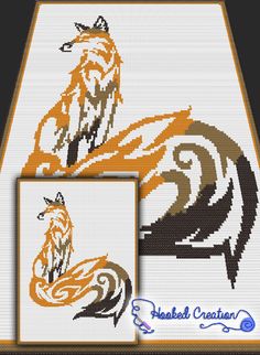 a cross stitch pattern with an image of a fox on the front and back side