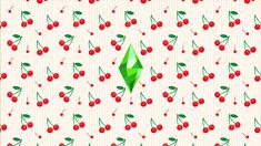 an origami cherry pattern with cherries and green leaves on a white background