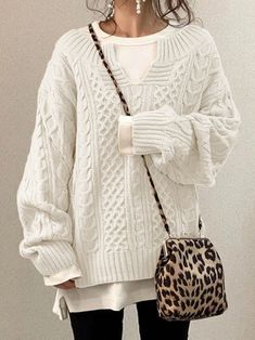 Winter Pullover, Estilo Chic, Extra Long Sleeves, Sweater Collection, Pattern Sweater, Casual Sweaters, White Sweaters, Casual Outfit, Long Sleeve Sweater