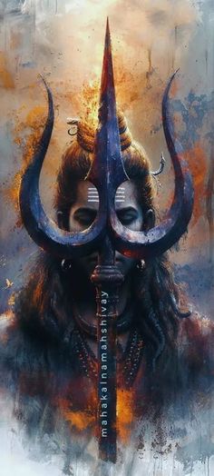 an artistic painting of a woman with horns on her head