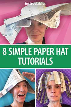 Here are 8 simple designs for hats made out of newspapers! #Instructables #papercraft #kids #activity #Halloween Anything But A Hat Day, Newspaper Hats Diy, Fun Hats Diy, Recycled Hats Kids Ideas, Creative Hats For Kids, Paper Hats Diy, Funny Hats Diy, Paper Hats For Kids, Paper Hat Template