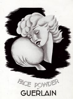 an advertisement for the face powder by guerlain, with a woman's head resting on her arm