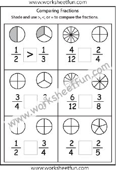 the worksheet for comparing fractions and percentages is shown in black and white