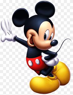 a cartoon mickey mouse with his arms out and hands in the air, on top of a