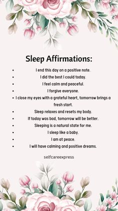 a poem with roses and the words sleep affirmations