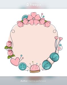 a circular frame with pink flowers and yarn