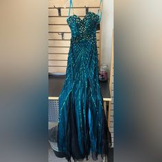 Teal Blue Prom Dress With Sequins All Over , Never Used With Tags Teal Blue Prom Dress, Themed Prom Dresses, Turquoise Prom Dresses, Teal Prom Dresses, Dark Teal Dress, Puffy Prom Dresses, Vintage Ball Gowns, Beaded Evening Gowns, Prom Inspo