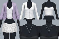 three female mannequins with different outfits and necklaces on their necklines