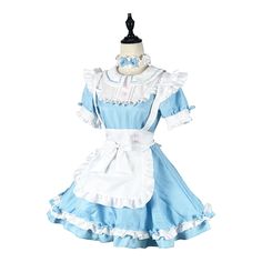 Blue Lolita Maid Dress Uniform Condition: Brand NewColor: BlueSize: S-5XLMaterial: Cotton and PolyesterSleeves: Long Flare SleevesIncluded: Dress+Apron+Headwear+Neckwear+Two Sleeves Fairy Kei Short Sleeve Dress For Costume Party, Fairy Kei Costume Dress For Cosplay Events, Fairytale Ruffle Dresses For Cosplay, Cute Costume Dress For Cosplay Events, Fitted Fairycore Dress For Cosplay, Fairycore Dress For Cosplay Events, Fairycore Fitted Dress For Cosplay, Fairycore Cosplay Dress, Fairycore Dresses For Cosplay And Costume Parties