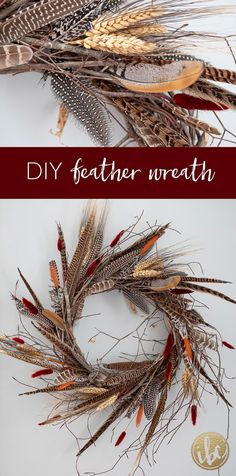 two different types of feather wreaths with the words diy feather wreath on them