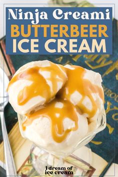 an ice cream sundae with caramel drizzle on top