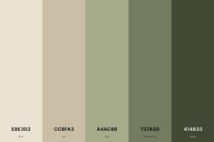 the color scheme for an interior paint swatch in shades of green, beige and brown