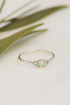 Sterling Silver Opal and White Sapphire Ring – Lacee Alexandra Opal Promise Ring, Sculpted Jewelry, October Birthstone Rings, Beach Side, White Sapphire Ring, Long Beach California, Engagement Rings Opal, Matte Satin, Beach California