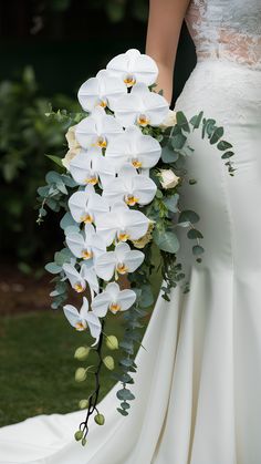 Elegant Cascading Orchid Wedding Bouquets Wedding Bouquets Bride Orchid, Civil Wedding Bouquet Simple, Orchid Waterfall Bouquet, Unique Wedding Bouquet Ideas, Orchid Wedding Bouquets, Important Wedding Photos, Bouquet Shapes, Orchid Wedding Theme, Orchids Bouquet