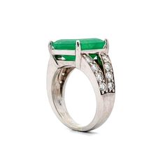 6.78 Carat Green Emerald & Diamond Statement Ring in 14K White Gold - Etsy Cambodia Modern Emerald Ring With Gia Certified Diamond, Modern Gia Certified Emerald Ring With Diamond, Modern Gia Certified Emerald And Diamond Ring, Modern White Gold Emerald Ring For Formal Occasions, Formal Platinum Emerald Ring With Polished Finish, Formal Polished Platinum Emerald Ring, Fine Jewelry White Gold Emerald Ring With Polished Finish, White Gold Emerald Ring With Polished Finish, Luxury Emerald Ring In White Gold With Polished Finish