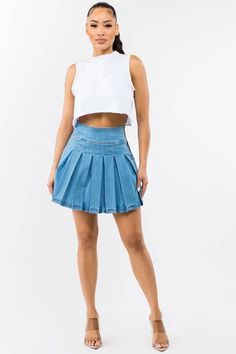 This skirt has stretch. Rayon mini denim skirt with rhinestone tube on side seam. Small Waist 26 inches, Medium Waist 28 inches and Large Waist 30 inches Total Length is 15" Rayon 48% Cotton 34% Polyester 16% Spandex 2% Mini Denim Skirt, Mini Skater Skirt, Wang Dress, Skirt Denim, Love Jeans, Best Jeans, Denim Flares, Denim Mini, Small Waist