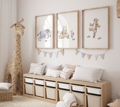 a child's room decorated in neutral colors