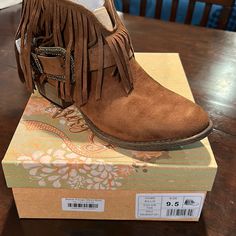 Brand New Never Worn. Tan/Brown Buckle Has Some Sparkle Detail. 9.5. Paid 75$ Nwt Brown Western Style Booties Medium Width, Cowgirl Heels, Teva Boots, Brown Fringe Boots, Lucky Brand Booties, Snake Print Boots, Brown Fringe, Open Toe Boots, Creepers Shoes