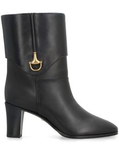 black leather signature Horsebit detail leather outsole almond toe Black Heeled Ankle Boots, Sock Ankle Boots, Gucci Shoes Heels, Gucci Boots, Gucci Heels, Brown Suede Boots, Ankle Boots Black, Suede Leather Boots, Almond Shaped