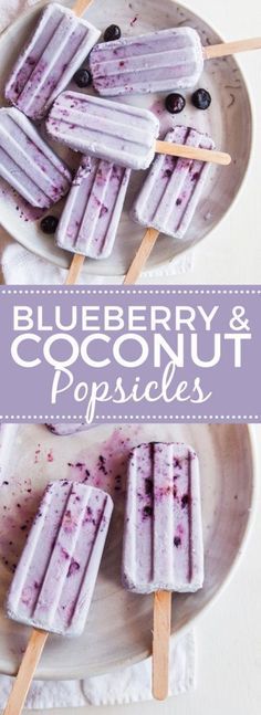 blueberry and coconut popsicles on a plate