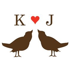 two birds kissing each other in front of the letter k and i love you written on it