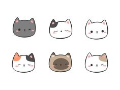 four cats with different facial expressions are shown in this drawing technique, which is easy to draw and can be used as wallpaper or stickers