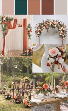 Terracotta Green Rustic Wedding color Inspiration scheme #terracotta #terracottawedding #weddingideas #weddingflowers #weddinginspiration #weddingdesign #rusticwedding #unique  #weddingreception #weddingreceptionideas #centerpieces Wedding Palette Terracotta, Terracotta Pink Green Wedding, Terracotta And Green Centerpieces, Terracotta Greenery Wedding, Chiffon Terracotta Wedding, Sage Peach Orange Wedding, Sage Green Blush Terracotta Wedding, Copper Pink Green Wedding, Terracotta And Green Bouquet