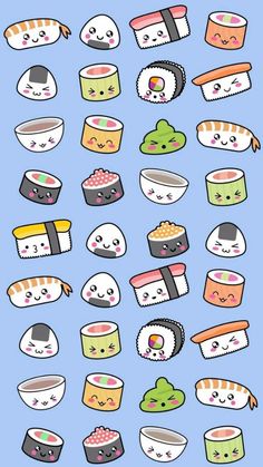 sushi stickers on a blue background