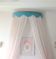 This elegant scalloped canopy can be customized from different fabrics and colors.  Aqua velvet crown and blush silk panels on W40" canopy are shown in the picture. See the swatch card to choose the color for the top, trim and panels. Add a note about this color preference during your order. Crown Canopy, Velvet Crown, Bed Crown Canopy, Bed Crown, Bed Canopy, Curtains Window Treatments, Different Fabrics, Window Curtains, Window Treatments