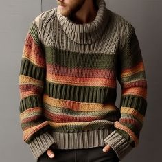 Christmas Sweater Men's Turtleneck Sweater Jumper Pullover Sweater Striped Sweater Ribbed Cable Knit Regular Knitted Color Block Keep Warm Modern Contemporary Daily Wear Clothing Apparel Fall 2023 - US $32.99 Mens Pullover Sweater, Casual Turtleneck, Mens Turtleneck, Striped Knitted Sweater, Mens Cardigan Sweater, Mens Plus Size, Knitted Jumper, Pullover Men, Winter Sweaters