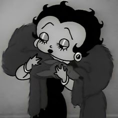 a black and white drawing of a woman with big eyes holding her hands out in front of her face