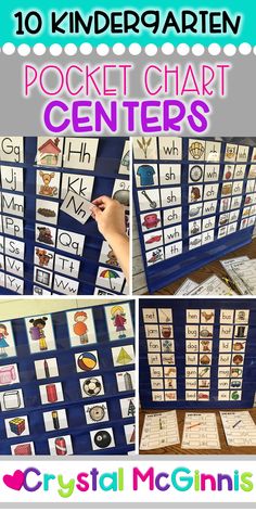 a collage of pictures with the words pocket chart centers on them and an image of a