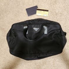 Brand New Vintage Prada Vela Sport Bag W/O Tags Comes With Authenticity Card Does Not Come With Dustbag And Box *Prada Does Not Make This Exact Design Anymore Made In 2004 Retail Price On Similar Designs: $2,300 The Logo Outside And Inside May Have Minimal Scratches Since The Protective Sticker Came Off, But The Scratches Are Not Noticeable Unless Put Under Very Bright Light. *Small Rubbing At The Back Handle - Came Like That When Bought *No Stains/Holes *No Smell Measurements: Length (Left To R Black Bags With Detachable Handle For Business Trips, Black Bag With Detachable Handle For Business Trips, Black Bags For Business Trips With Detachable Handle, Designer Black Bags For Business Trips, Vintage Prada, Bright Light, Sport Bag, New Vintage, Prada