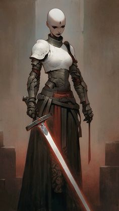 Cyberpunk Paladin, Psi Warrior Dnd, Female Warforged, Woman In Armor, Woman Armor, Dark Souls Art, Fantasy Armor, Soul Art, Armor Concept