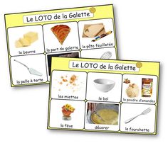 two posters showing different types of food in french and english, with the words'le lotto de la galaette '