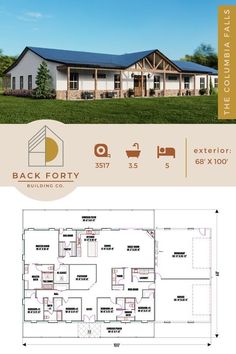 the back forty floor plan is shown with measurements for each room and an additional living area