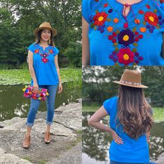 This Beautiful Floral Hand Embroidered Blouse is the perfect Top for Everyday use or a special event. This blouse is hand embroidered by Mexican Artisans and is completely one of a kind! This blouse comes in one size which fits sizes Small and Medium. More Colors Available here: https://www.etsy.com/es/listing/820969974/blusa-floral-bordado-a-mano-blusa-floral?ref=listing_published_alert Bohemian Peasant Top With Multicolor Embroidered Neckline, Bohemian Peasant Top With Multicolor Embroidery, Bohemian Embroidered Top For Spring Festival, Bohemian Peasant Top With Embroidered Neckline For Festivals, Summer Bohemian Peasant Top With Embroidered Neckline, Bohemian Floral Embroidered Peasant Top For Festivals, Bohemian Summer Peasant Top With Embroidered Neckline, Bohemian Embroidered Peasant Top For Vacation, Summer Festival Embroidered Top With Boho Collar