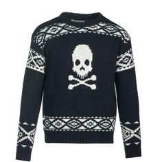 Schott Jolly Roger Wool Motif Sweater Men's Winter Long Sleeve Sweater With Skull Print, Wool Crew Neck Sweater For Streetwear, Fall Skull Print Crew Neck Sweater, Winter Skull Print Sweater For Streetwear, Winter Streetwear Sweater With Skull Print, Goth Sweater, Skull Sweater, Autumn 2022, Jolly Roger