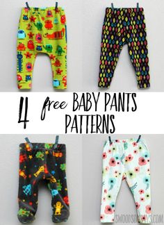 four baby pants with the words free baby pants patterns