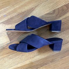 Mansur Gavriel Cross Strap Low Heel Suede Sandals In Navy These Classic Sandals Are A Perfect Mix Of Put Together And Laid Back, Ideal For Any Summer Occasion! Plus, They’re Made Out Of The Softest Leather For Ultimate Comfort. The Cross Strap Detail Is Fun But Practical And The Color Is So Versatile. - New Without Box (Nwob) - Size 36.5 Eur - Color Is Navy - Suede - Made In Italy - 2” Heel Blue Suede Sandals With Heel Strap, Blue Open Toe Mules With Stacked Heel, Blue Almond Toe Sandals For Summer, Suede Sandals With Medium Width And Almond Toe, Suede Mules With Wrapped Block Heel, Suede Sandals With Stacked Heel In Slip-on Style, Slip-on Suede Sandals With Stacked Heel, Suede Sandals With Stacked Heel Slip-on, Suede Sandals With Stacked Heel And Slip-on Design