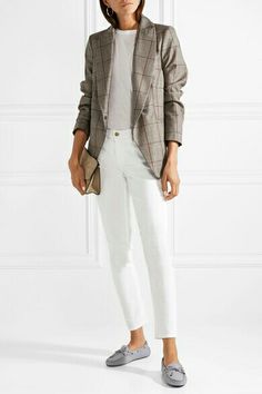 TOD'S Loafer Outfits Women, Loafers Outfits, Grey Loafers, Frame Jeans