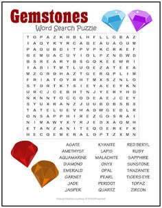 the gemstones word search is shown in this image