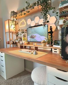 #gamerlife #adultgamer #hyggegaming #aesthetics #battlestationgoals Study House Ideas, Office Space At Home Ideas, Cozy Gamer Office, Gaming Setup Small Spaces, Office Game Room Ideas, Boho Gamer Room, Minimalist Office Decor Ideas, Gamer Office Ideas, Gaming Desk Aesthetic