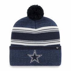 Warm up your noggin with a bold showing of Dallas Cowboys pride by adding this Fadeout Cuffed Knit Hat with Pom from '47 to your collection. The team-colored details and classic construction give you a spirited yet versatile look, while the embroidered graphics offer an added boost of flair. The toasty knit design makes this hat a strong choice when the temperature dips on Dallas Cowboys game day.Warm up your noggin with a bold showing of Dallas Cowboys pride by adding this Fadeout Cuffed Knit H Dallas Cowboys Game Day, Cowboys Game Day, Dallas Cowboys Game, Dallas Cowboys Gear, Dallas Cowboys Hats, Cowboy Games, Cowboy Gear, Nfl Dallas Cowboys, Quilted Coverlet