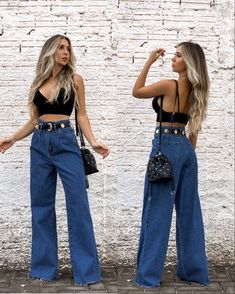 Look Com Wide Leg Jeans, Wide Jeans Outfit High Waist, Blue Jeans Outfit Summer, Look Wide Leg Jeans, Calca Wide Leg, Wed Leg, Wide Jeans Outfit, Leg Outfit, Wide Leg Outfit