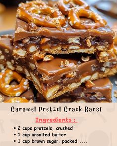 Ingredients: 2 cups pretzels, crushed 1 cup unsalted butter 1 cup packed brown sugar... Pretzel Bars, Butter Pretzels, Baked Caramel, Caramel Pretzels, Dessert Recipies, Pretzels Recipe, Christmas Cake Recipes, Cookie Bar Recipes